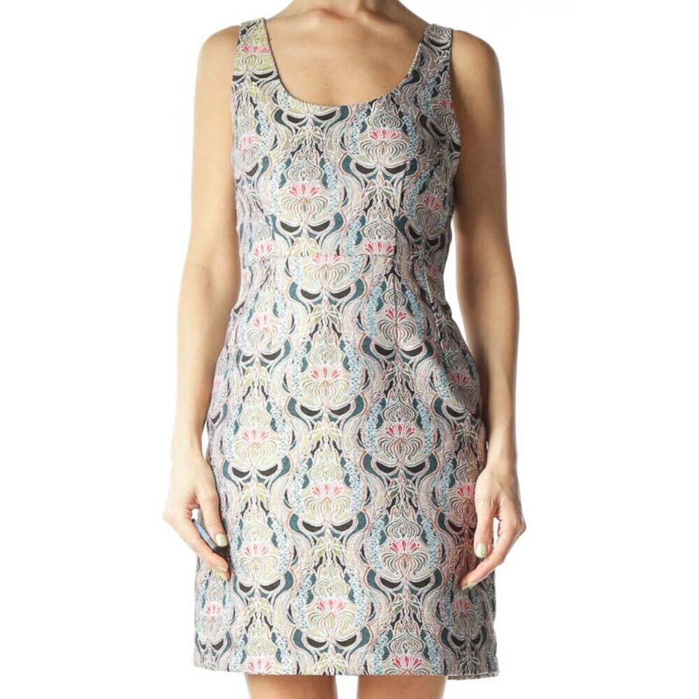 Jack Multicolored Mock-Brocade Structured Mini Dr… - image 1